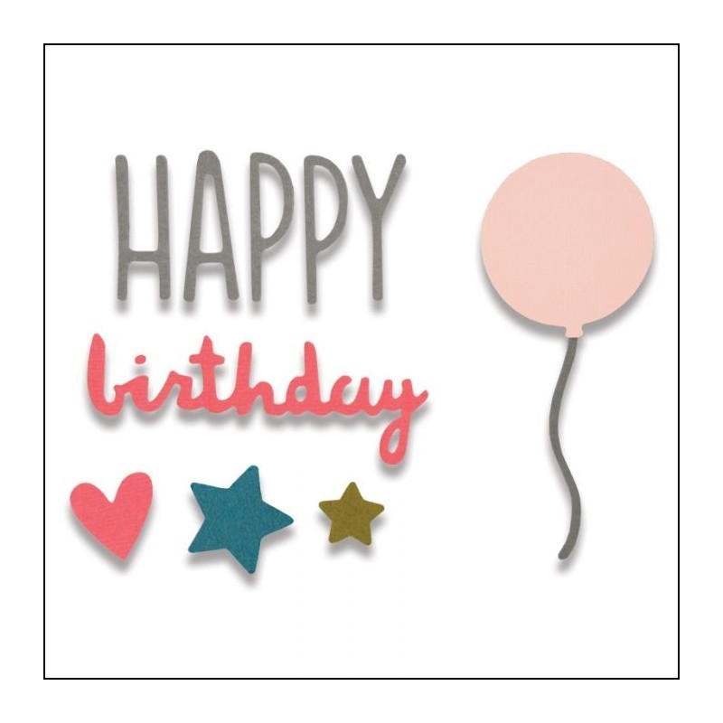Sizzix Thinlits Die Set 4PK - Happy Birthday - 662115 Buon Compleanno - Palloncino