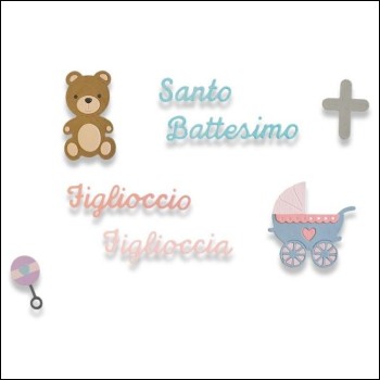 Sizzix Thinlits Die Set 9PK - Santo Battesimo 662618 Fustella Baby Orsetto Passeggino