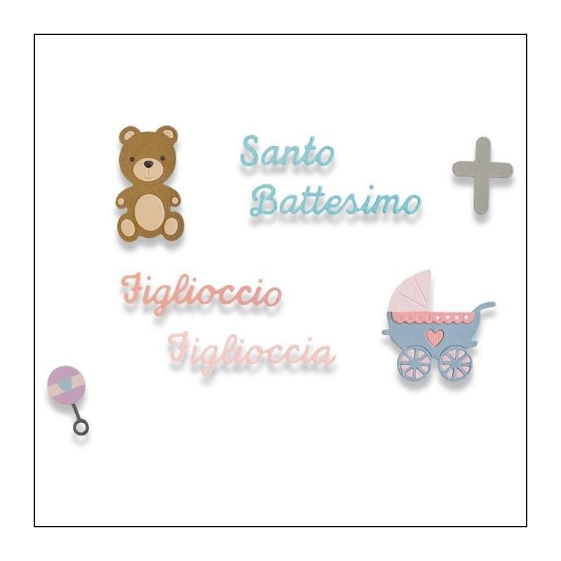 Sizzix Thinlits Die Set 9PK - Santo Battesimo 662618 Fustella Baby Orsetto Passeggino