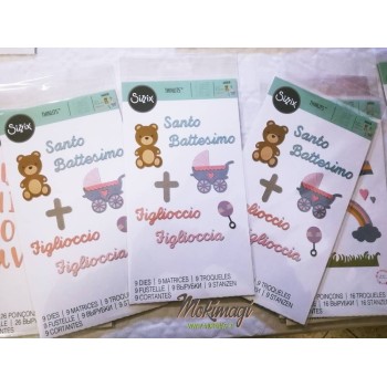 Sizzix Thinlits Die Set 9PK - Santo Battesimo 662618 Fustella Baby Orsetto Passeggino