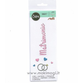 Sizzix Thinlits Die Set 3PK - Matrimonio - 662626 Fustella per sposi, fedi, cuoricini