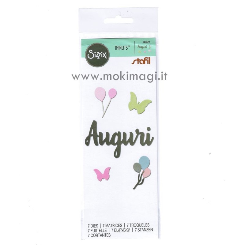 Sizzix Thinlits Die Set 7PK - Auguri - 662622 Fustella per feste, palloncini, farfalline