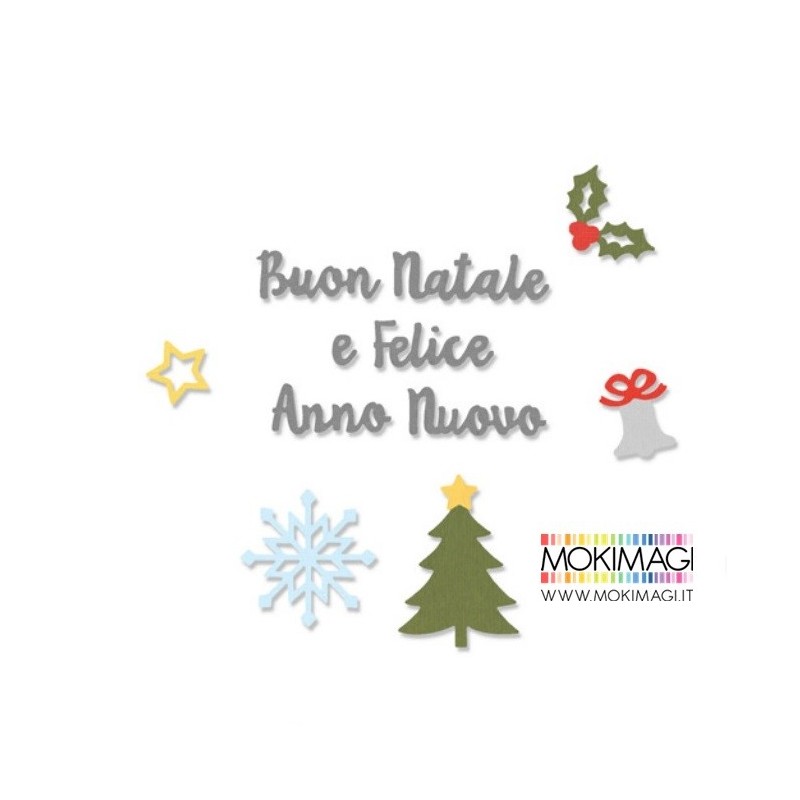 Fustella Sizzix Thinlits Die Set 12 pezzi - Auguri di Natale - Stafil 663303