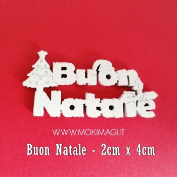 "Buon Natale" in Legno - Scritte in Legno Decorative - Buon Natale Bianco in Legno 2x4cm
