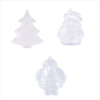Figure in Plastica Trasparente - Babbo Natale, Omino di Neve, Albero di Natale 10cm - 2 parti apribili
