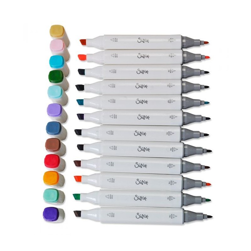 Pennarelli Indelebili Colorati Sizzix a Doppia Punta - Set 12 Sizzix Accessory – Permanent Pens 663056