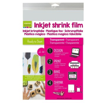 Shrink Plastic Stampabile Inkjet Trasparente A4 x 5 fogli - Vaessen Creative 1611-002
