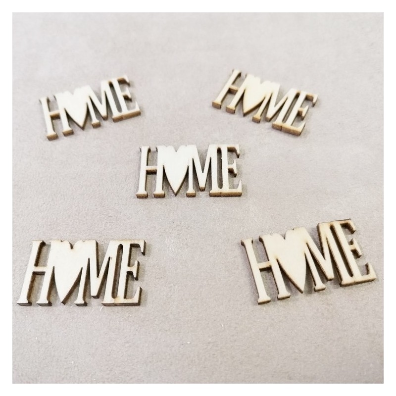 HOME in Legno - Scritta in Legno Decorativa - Applicazione 3,5x2cm