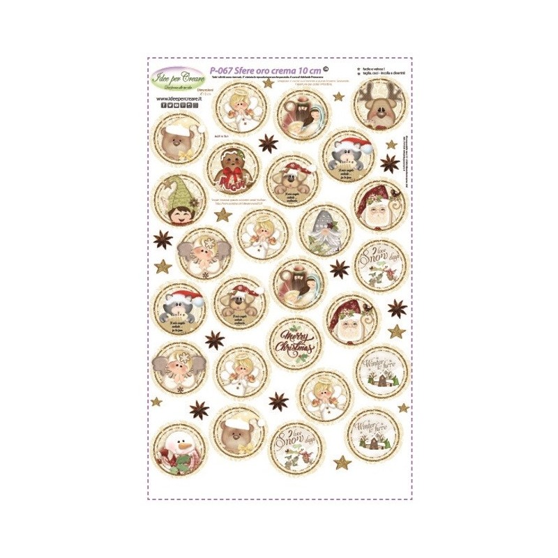 Pannello Sfere Country ORO/Crema 10 cm Idee per Creare - Kit Cucito Creativo (26 pezzi) Natale