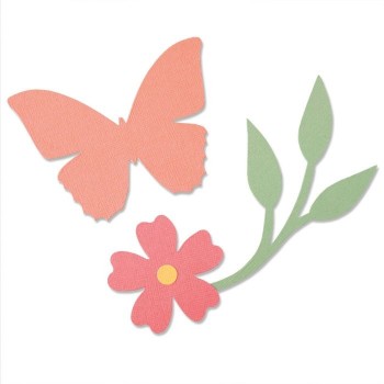 Fustella Sizzix • Bigz Die Garden Wings 664486 Fustella Giardino con Fiore, Farfalla e Ramo