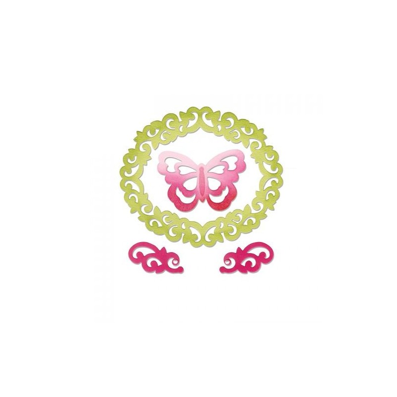 Fustella Ghirigori, Farfalla e Cornice Sizzix Thinlits Die Set 4PK - Butterfly, Flourishes e Frame 659125