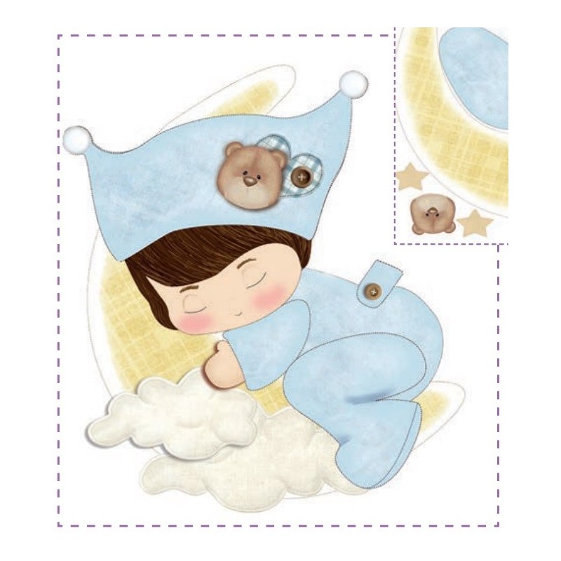 Pannello Coccarda Nascita Little Boy - Idee per Creare - Kit Cucito Creativo Fiocco Nascita Bimbo con Luna