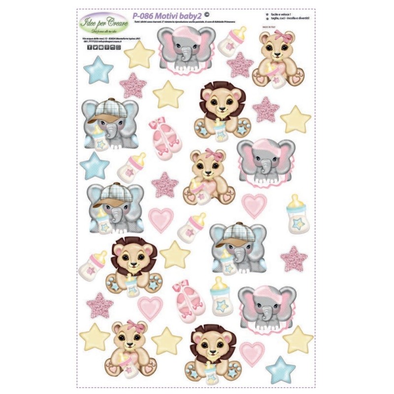 Pannello Motivi Baby 2 Idee per Creare - Kit Cucito Creativo (4 soggetti) Animali Baby Giungla
