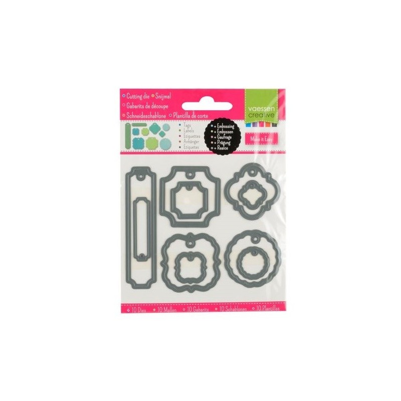 Set 10 Fustelle Etichette TAGS - Vaessen Creative 3624-001 Fustelle Targhette con Foro
