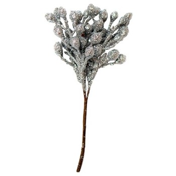 Pistilli Glitter Argento - Botanica Renkalik - Rametto di Pistilli Bacche Finti Argentati