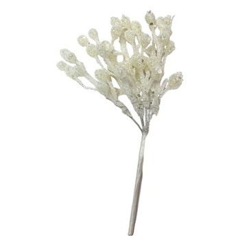 Pistilli Glitter Bianco - Botanica Renkalik - Rametto di Pistilli Bacche Finti Bianchi