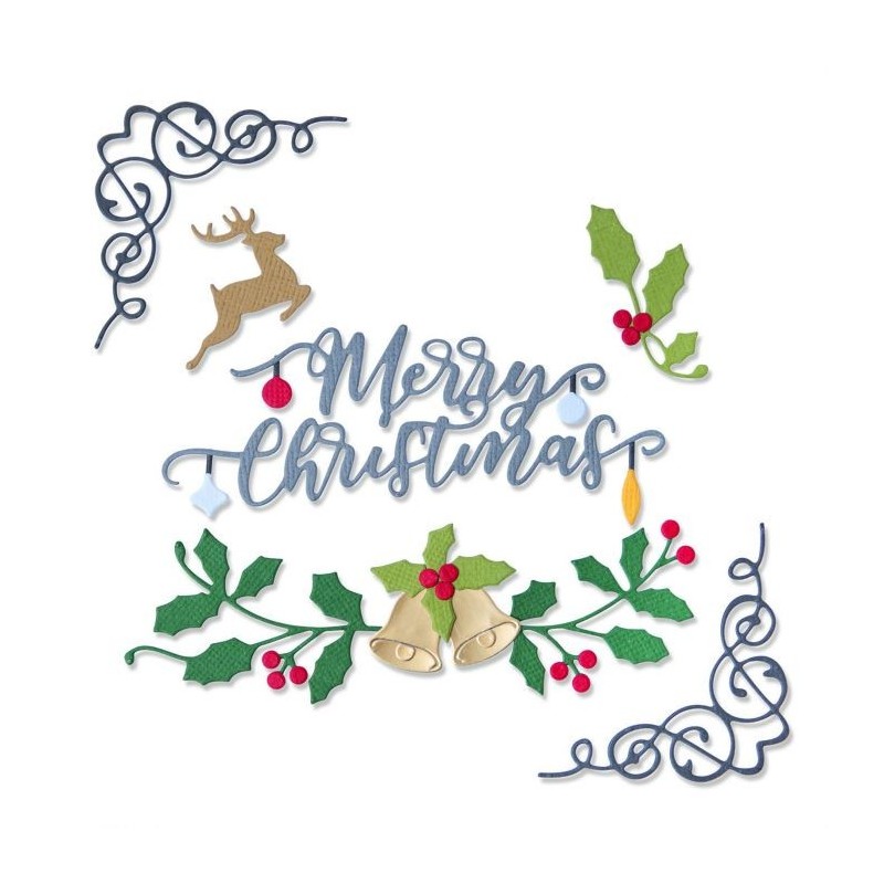 Fustella Decorazioni Natalizie Sizzix • Thinlits die set Festive elements 664706 Merry Christmas