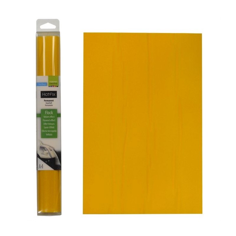 Termoadesivo Floccato Giallo - Vinile Termico FLOCK Vellutato - Foglio A4 - Vaessen Creative
