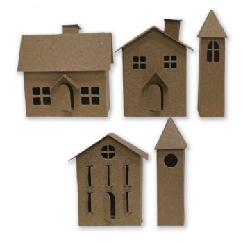 Fustella Casette 3D Sizzix 665585 • Sizzix Thinlits Die Set 21Pezzi - Paper Village 2 by Tim Holtz