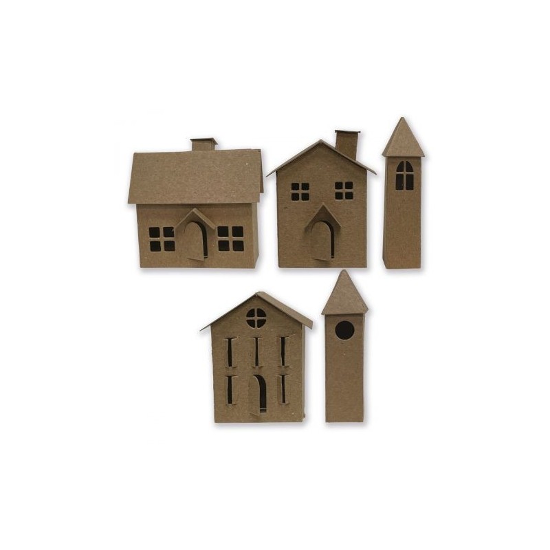 Fustella Casette 3D Sizzix 665585 • Sizzix Thinlits Die Set 21Pezzi - Paper Village 2 by Tim Holtz