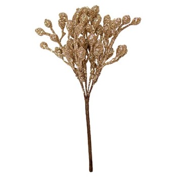 Pistilli Glitter Champagne - Botanica Renkalik - Rametto di Pistilli Bacche Finti Argentati