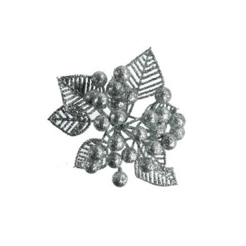 Ramo Bacche Argento Glitter - Botanica Renkalik 15cm