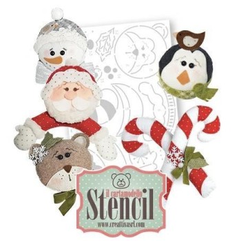 CARTAMODELLO STENCIL Palle Natalose  • CREATTIVA N.24 Stencil PUPAZZO DI NEVE, BABBO NATALE, PINGUINO, Orso...