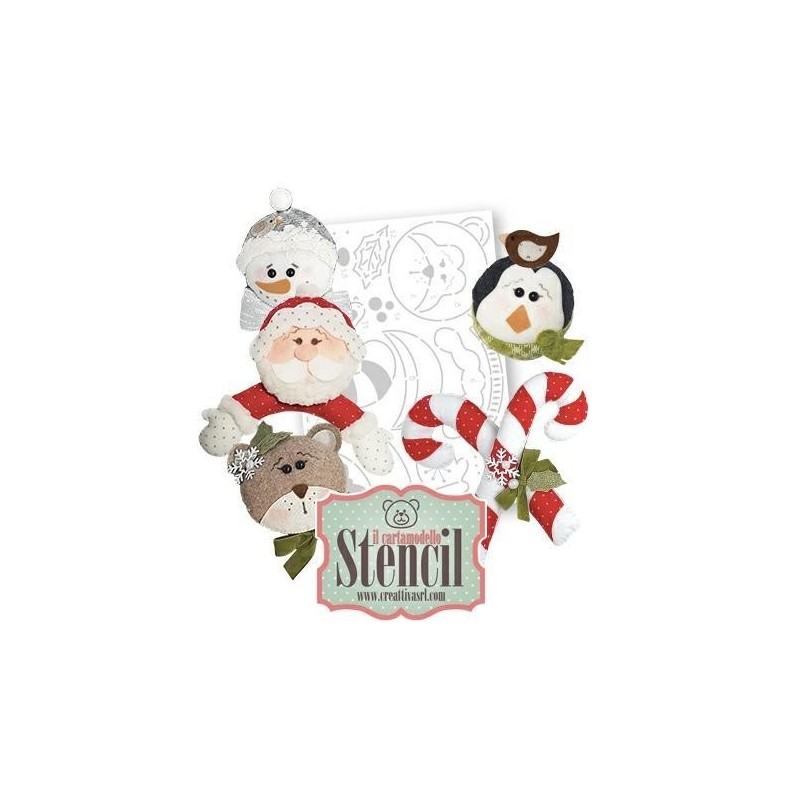 CARTAMODELLO STENCIL Palle Natalose  • CREATTIVA N.24 Stencil PUPAZZO DI NEVE, BABBO NATALE, PINGUINO, Orso...