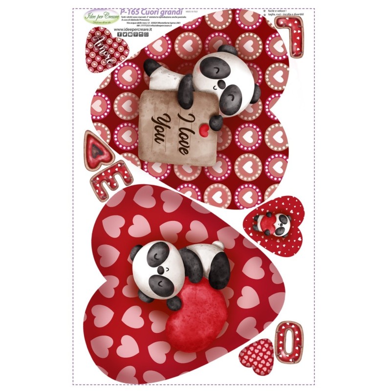 Pannello Cuori Grandi con Panda San Valentino - Idee per Creare - Pannello San Valentino P-165