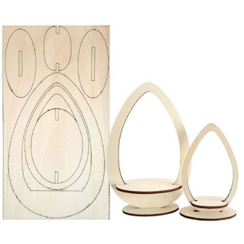 Uovo Saturno Renkalik in Legno - 25x31cm Set di Uova + Basi Spess.6mm
