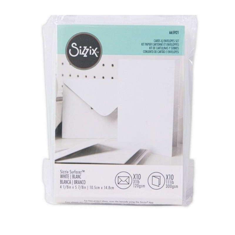 Buste Lettera Bianche A6  Sizzix Surfacez - Neutral Card & Envelope Pack, A6, White, 665921