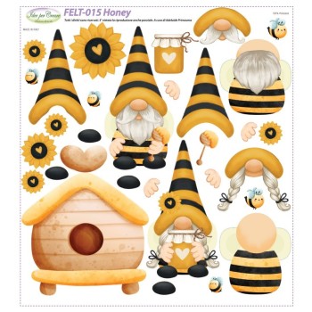 Pannello Honey Gnomi Api Feltro 2mm Stampato - Feltro Stampato con Gnomi di Idee Per Creare 50x50cm Felt-015