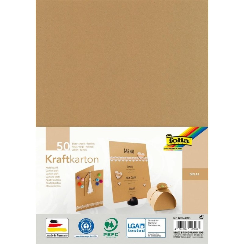 Cartoncino Kraft 230g A4 x50pz Carta Kraft Naturale