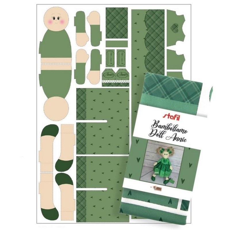 Pannello Bamboliamo Doll Annie - Tessuto Bambola Verde Stafil 70x100cm