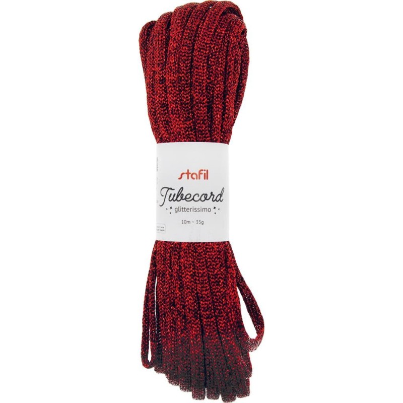 Cordoncino Tubolare Rosso TUBECORD Glitterissimo Tricotin 10metri