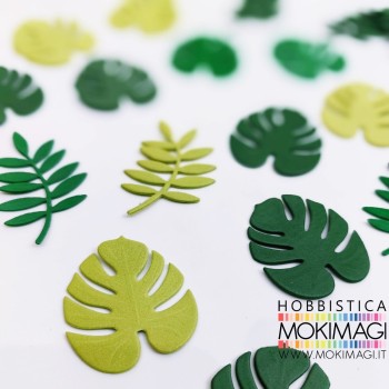Foglie Tropicali Fustellate in Gomma Crepla 2mm - Sagome Foglie Tema Safari Giungla 25pz