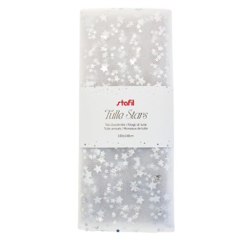 Tulle Bianco con Stelline Argento - 1,4x1m Stafil